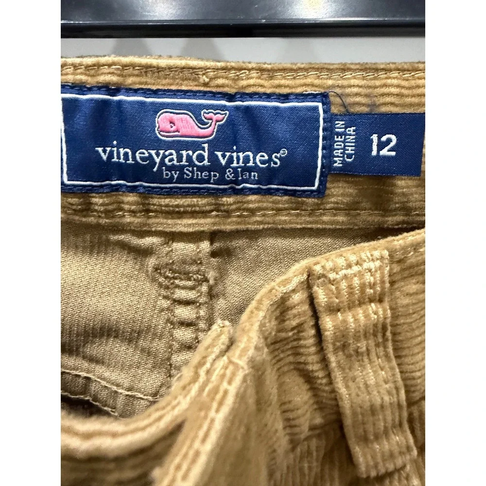 Vineyard Vines Boys Tan Corduroy Pants Size 12 Khaki Straight Leg Whale Logo‎
